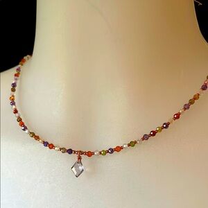 Multi Color Genuine CZ and Rose Gold Necklace